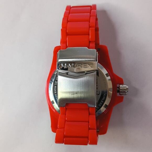 Huarex Caimano Quartz Watch Unisex Red Plastic Rotating Bezel Date - Picture 7 of 12
